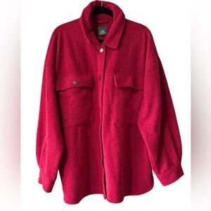 Wild Fable Red Oversized Teddy Jacket with Large Double Pockets and Snap Closure